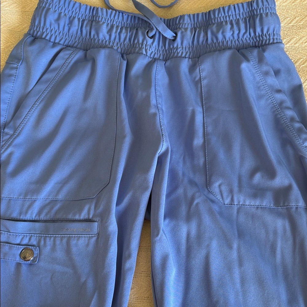 XS Healing Hands Blue Jogger Scrubs bottoms pants drawstring waist - Picture 6 of 11